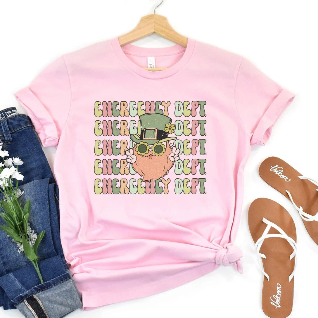 retroedstpatrickpink Retro Emergency Dept Leprechaun T-Shirt - Image 8