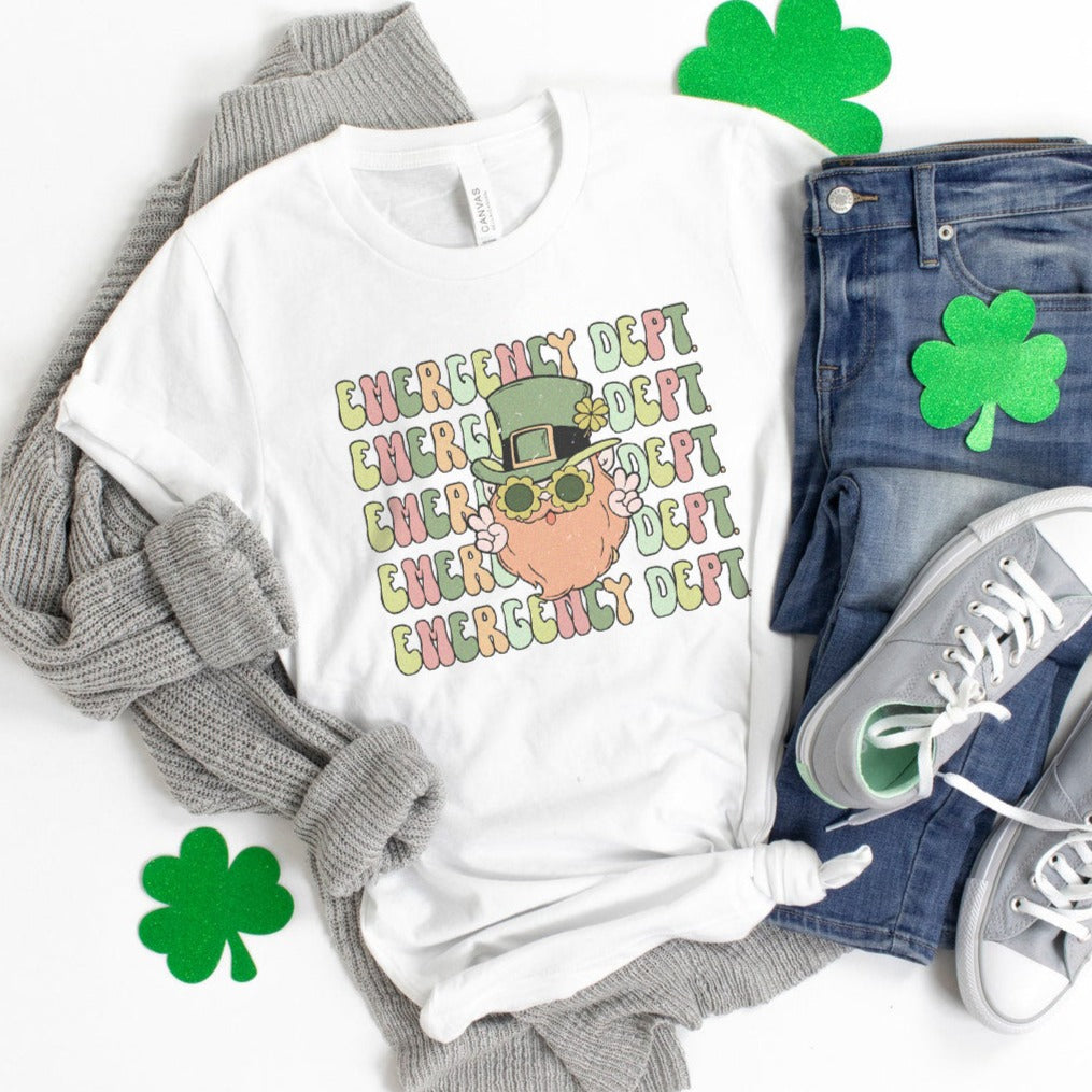 retroedstpatrickwhite Retro Emergency Dept Leprechaun T-Shirt - Image 4