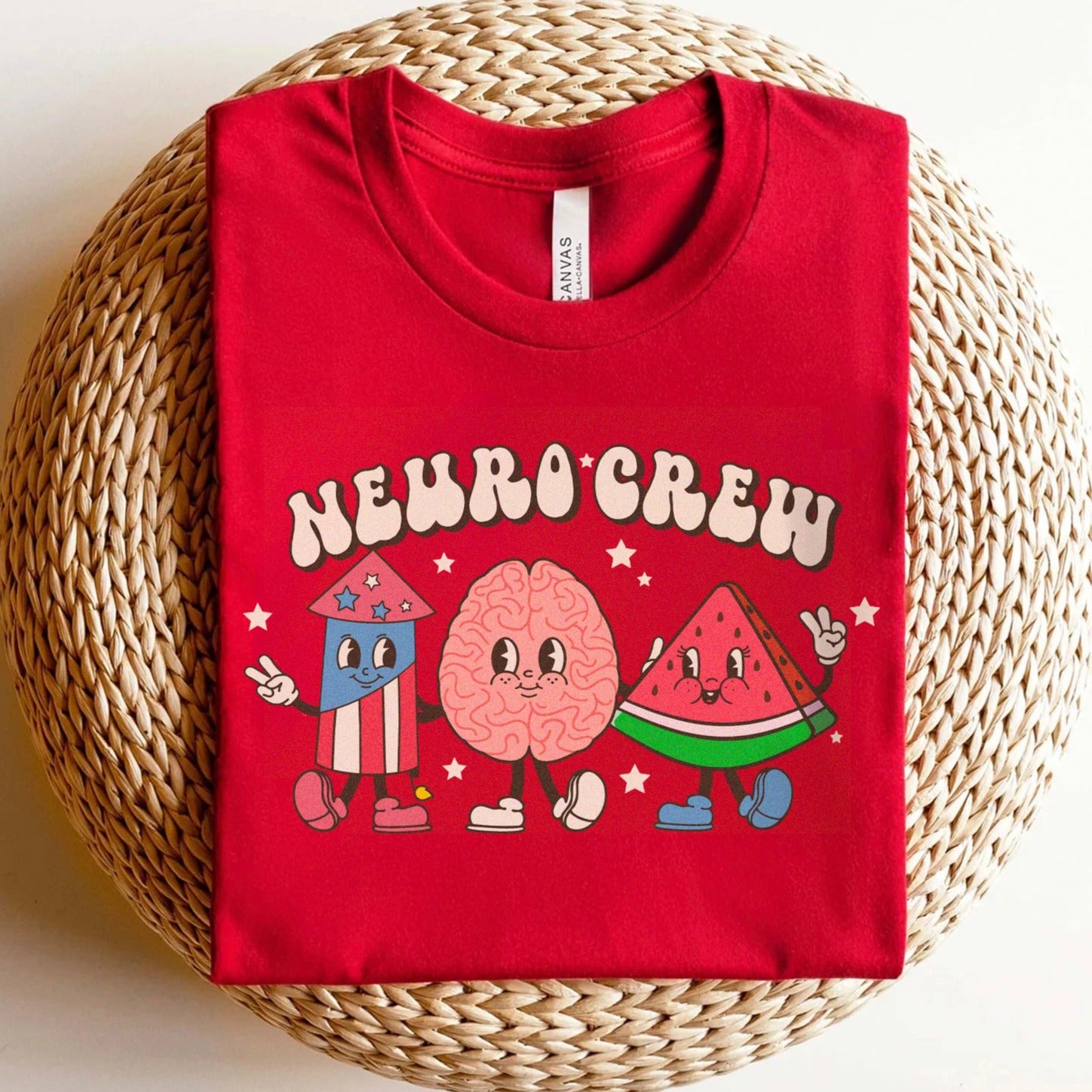 retroneurocrewjuly4thred Retro Neuro Crew July 4th T-Shirt - Image 1