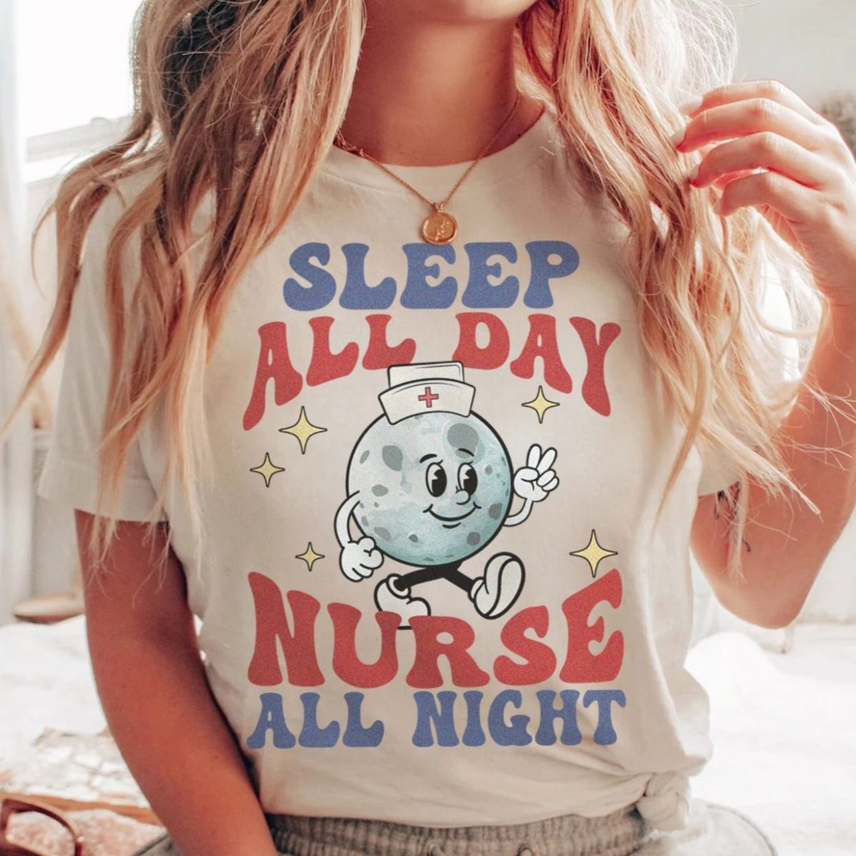 Retro Nurse All Night T-Shirt - Image 1