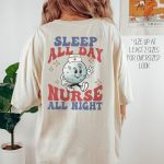 Retro Nurse All Night Back Design T-Shirt - Image 2