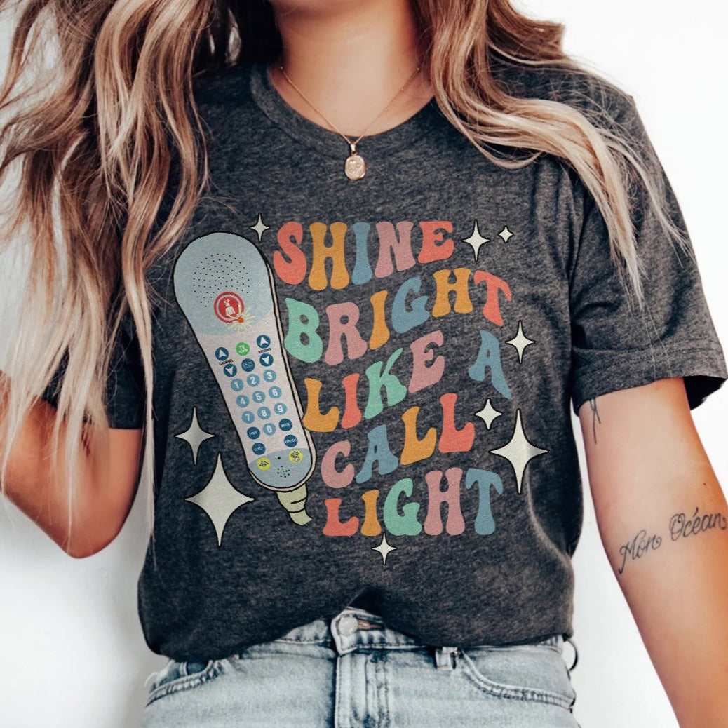 retroshinelikeacalllightdarkgray Retro Shine Bright Like a Call Light T-Shirt - Image 2