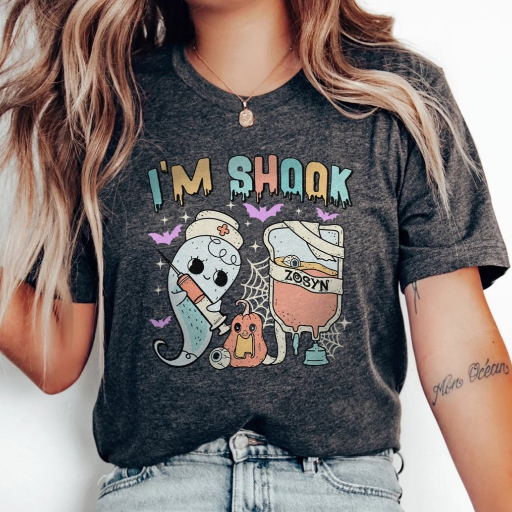 shookzosyndarkgrey I'm Shook Ghost & Zosyn T-Shirt - Image 4