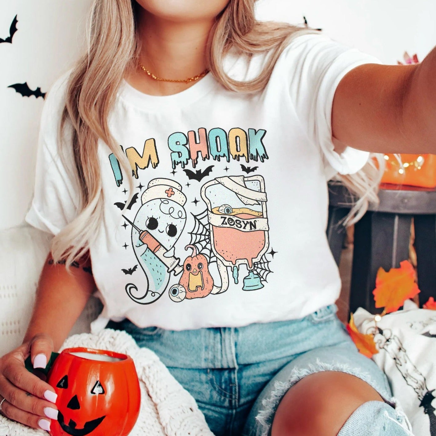 shookzosynwhite I'm Shook Ghost & Zosyn T-Shirt - Image 7