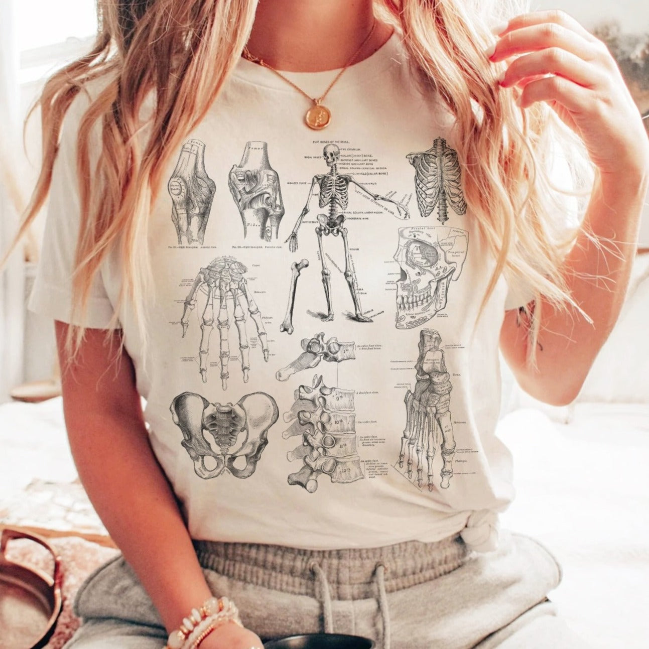 skeletalanatomywhite Vintage Skeletal Anatomy T-Shirt - Image 1
