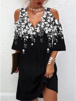 Modern Floral Print Half Sleeve Mini Dress - Image 2