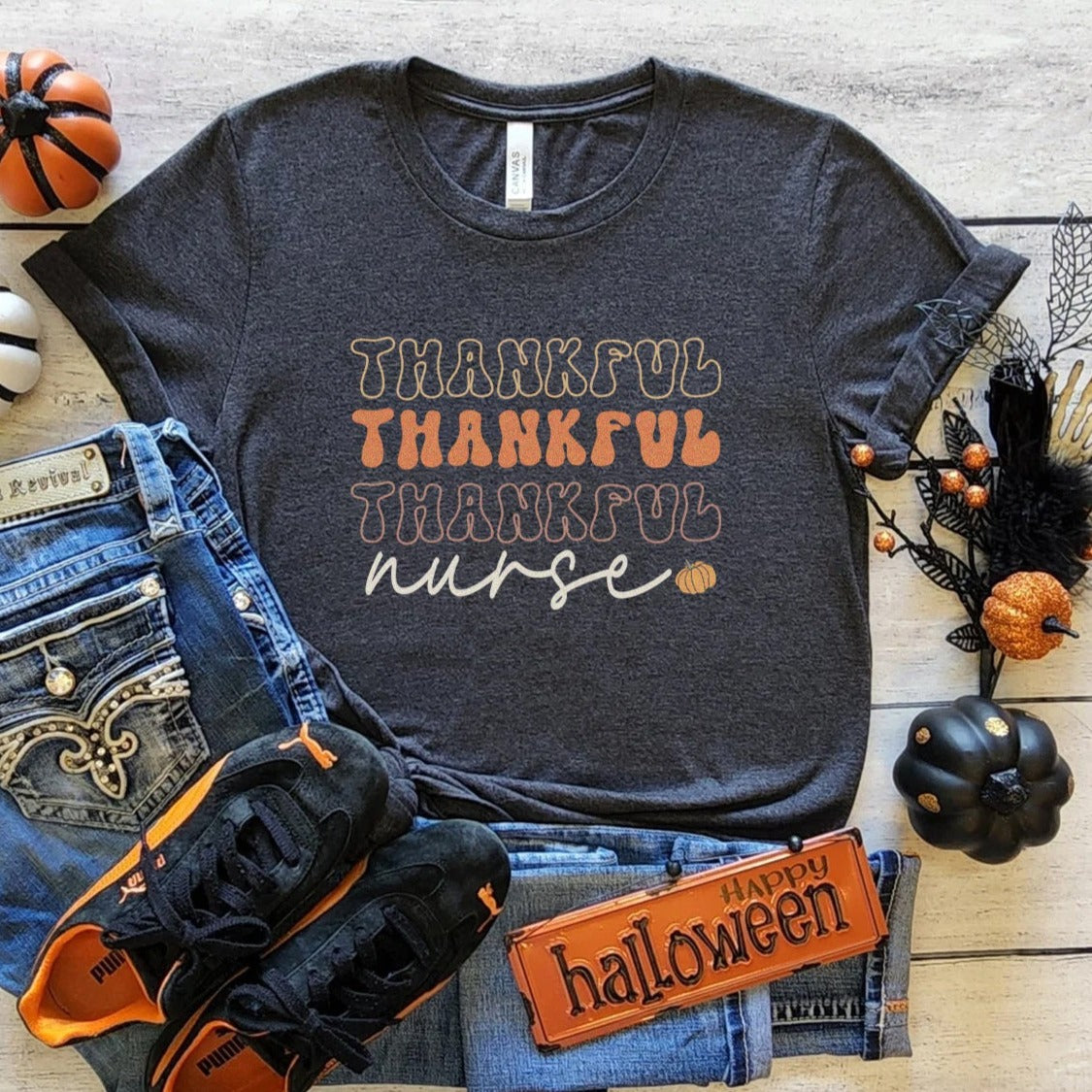 thankfulnurseretrodarkgray Retro Thankful Nurse T-Shirt - Image 9