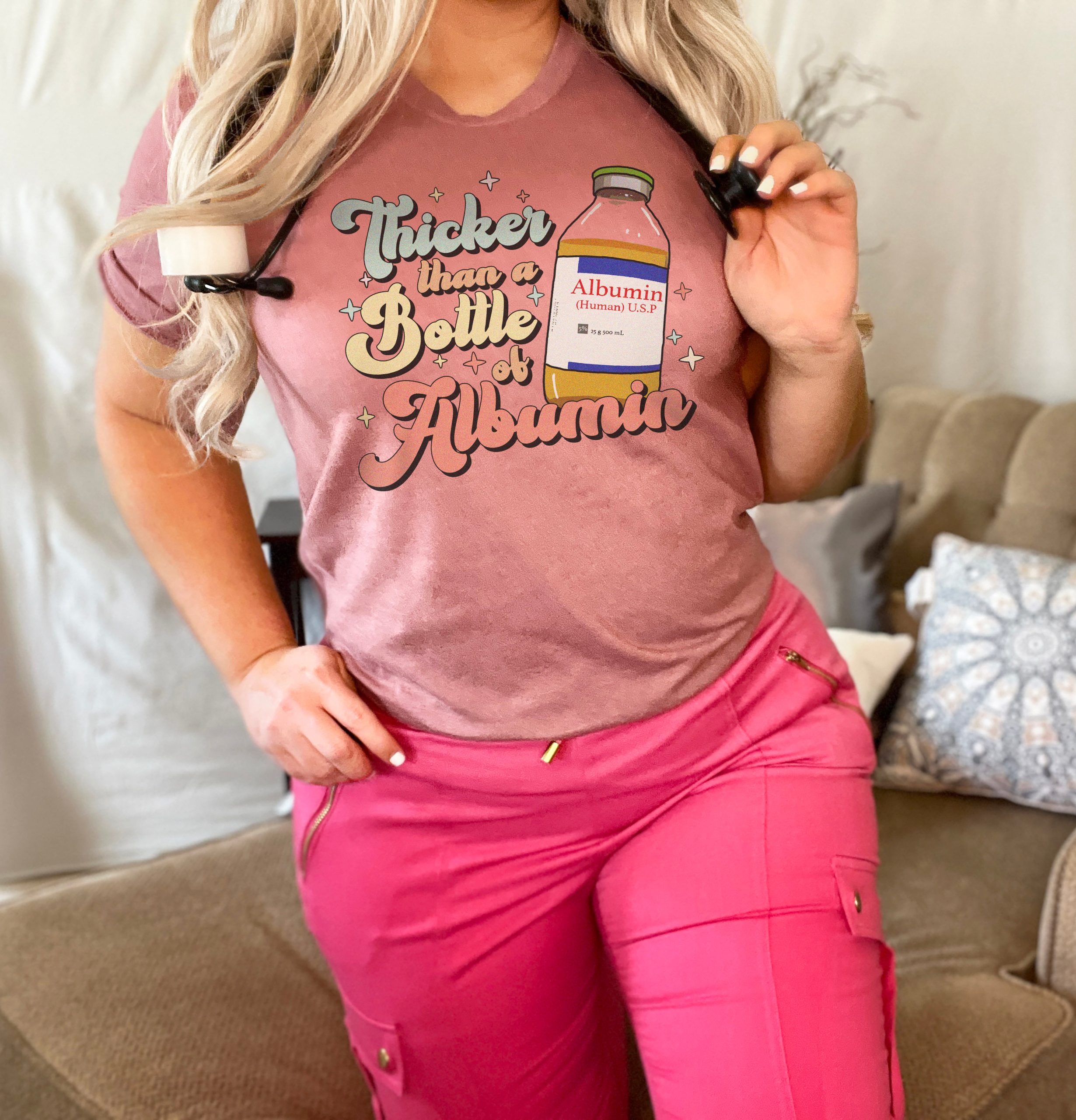 thickerthanalbuminmauve Retro Thicker Than a Bottle of Albumin T-Shirt - Image 6