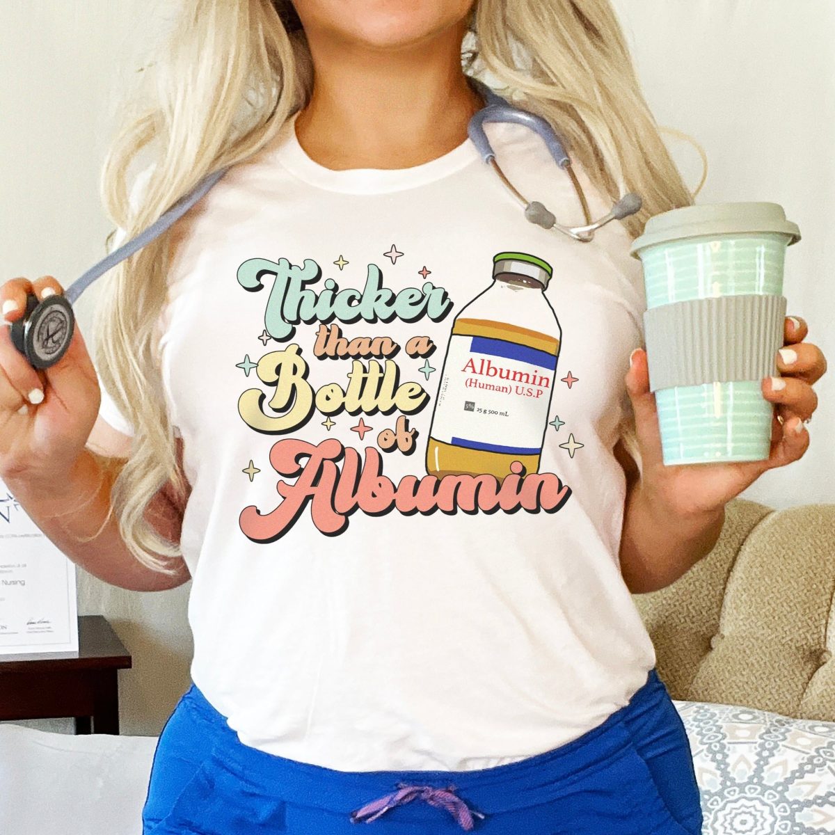 Retro Thicker Than a Bottle of Albumin T-Shirt - Image 2