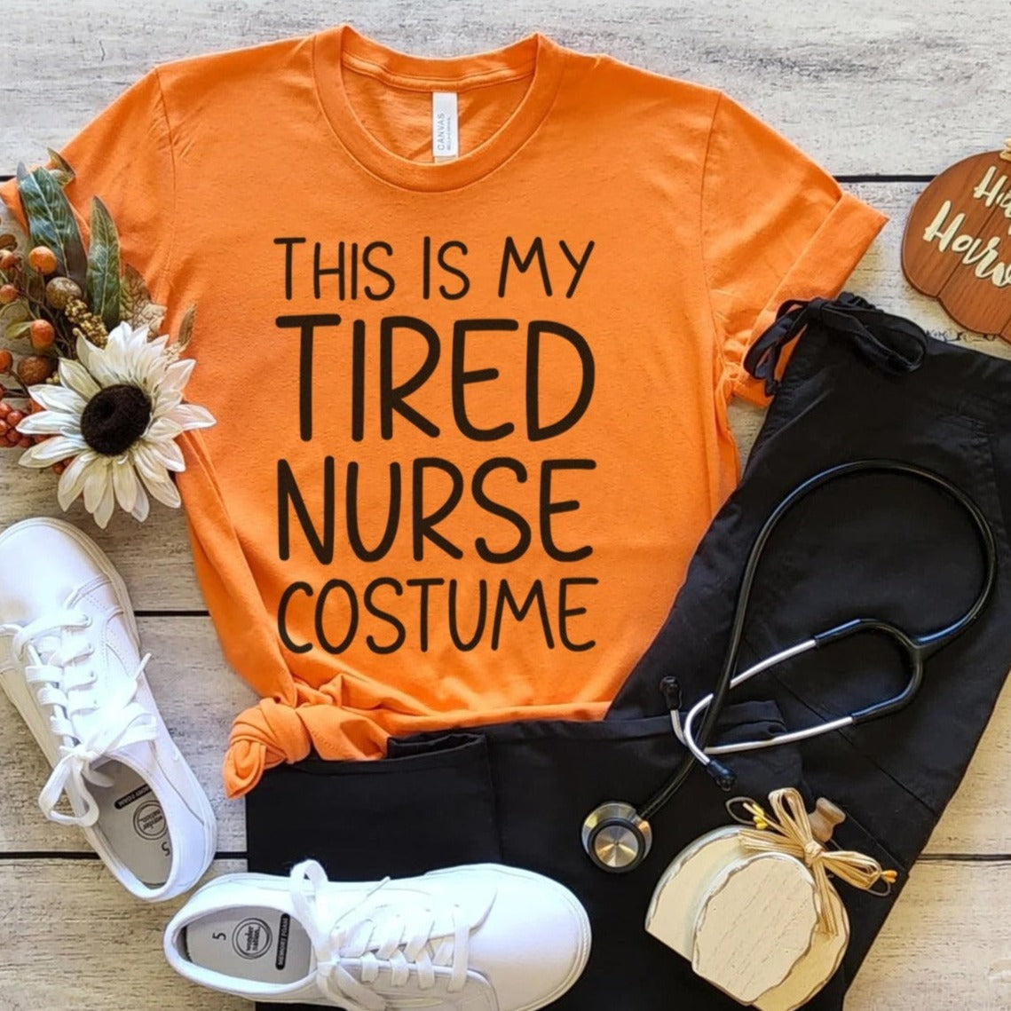 tirednursecostumeorangecopy Tired Nurse Costume T-Shirt - Image 1