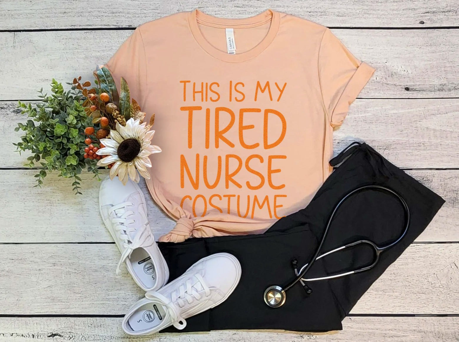 tirednursecostumepeach Tired Nurse Costume T-Shirt - Image 9