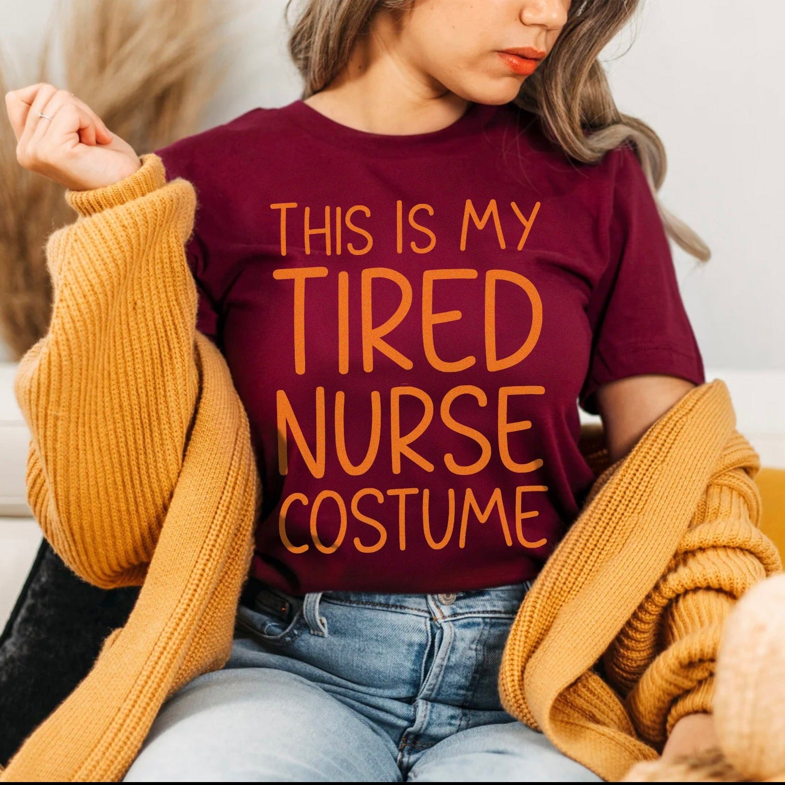 tirednursemaroon Tired Nurse Costume T-Shirt - Image 2