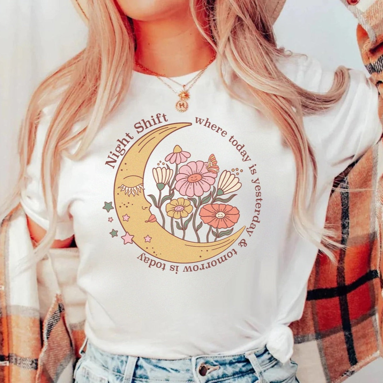 todayistomorrowwhite Night Shift: Where Today is Yesterday T-Shirt - Image 1