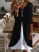Stylish 3/4 Sleeve Notched Neck Mini Dress - Image 2